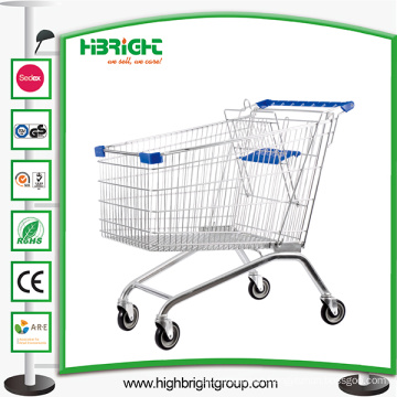 Supermarket Metal Shopping Cart with Elevator Wheels